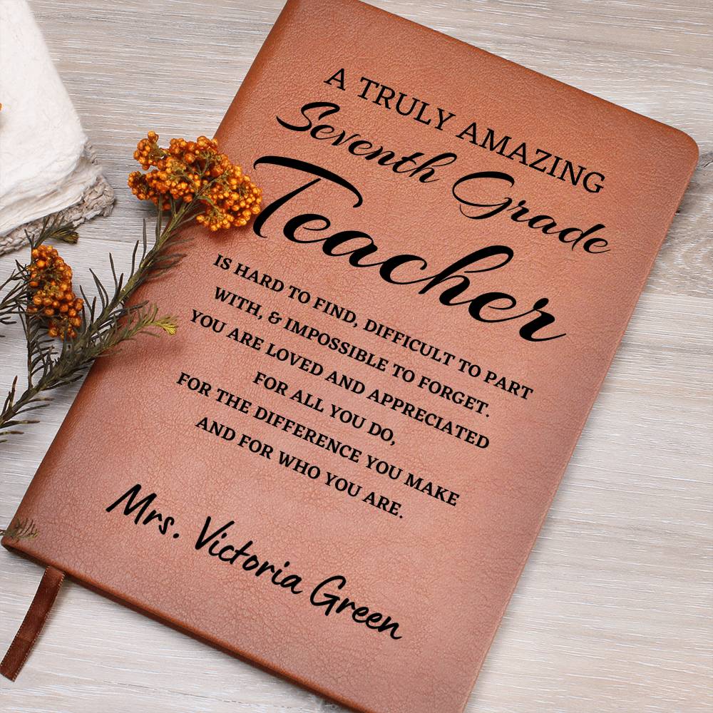 Personalized Seventh Grade Teacher Journal, Difference Maker Journal, Custom Name Leather Journal, Gift for a Seventh Grade Teacher, Appreciation.