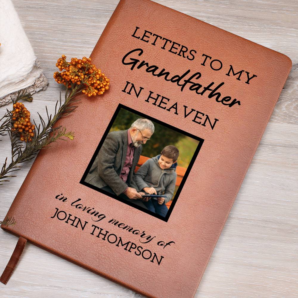 Grandfather Remembrance Photo Leather Journal, Grandpa In Heaven Gift, Loss of Grandfather Photo Memorial Journal, Sympathy Gift, Grief Journal Letters