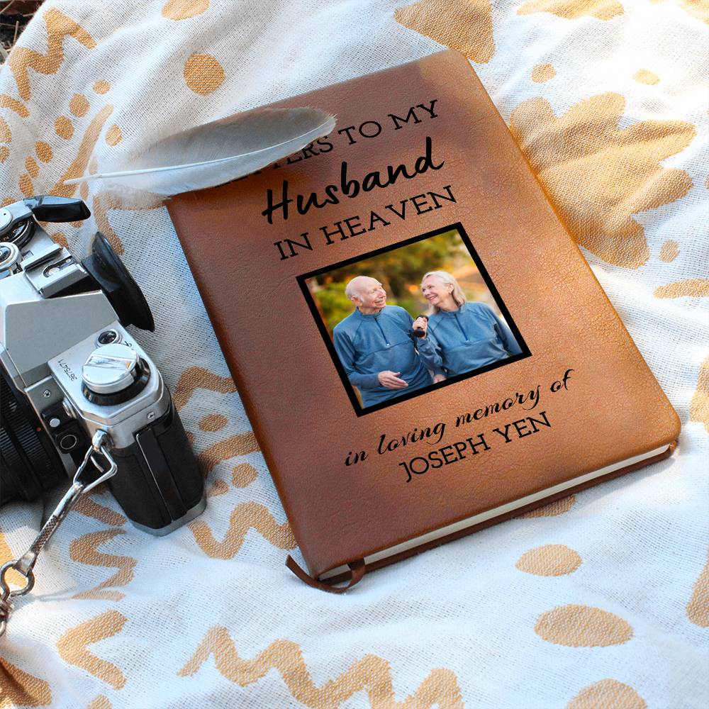 Husband Remembrance Photo Leather Journal, Husband In Heaven Gift, Loss of Husband Memorial Photo Journal, Sympathy Gift, Grief Journal Letters
