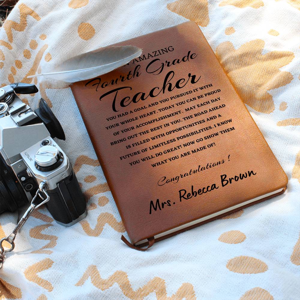 To A New Fourth Grade Teacher Journal, Custom Leather Journal, Fourth Grade Teacher Graduation Gift, Personalized Name Journal, New  Fourth Grade Teacher Appreciation Gift, New Job Gift.