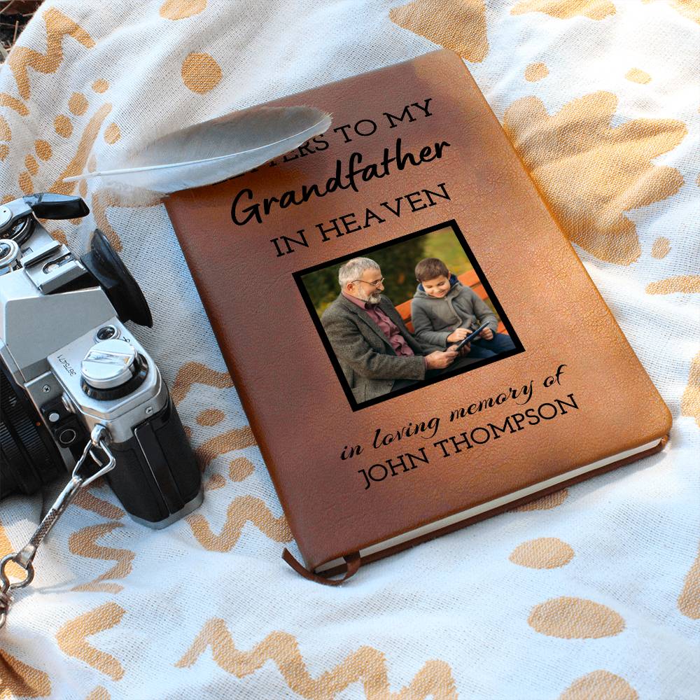 Grandfather Remembrance Photo Leather Journal, Grandpa In Heaven Gift, Loss of Grandfather Photo Memorial Journal, Sympathy Gift, Grief Journal Letters