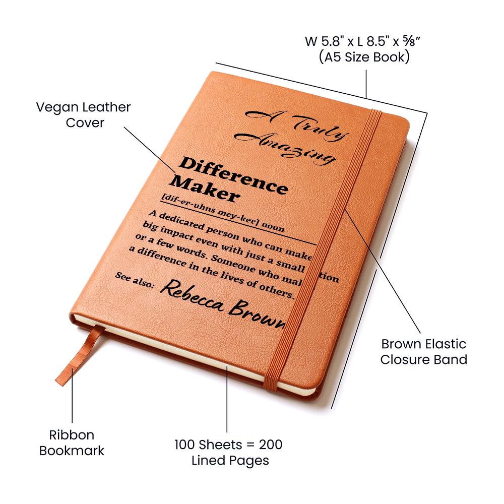 Personalized Difference Maker Leather Journal, Gift for Mentor, Appreciation Gift, Retirement Gifts, Boss Gifts, Name Journal