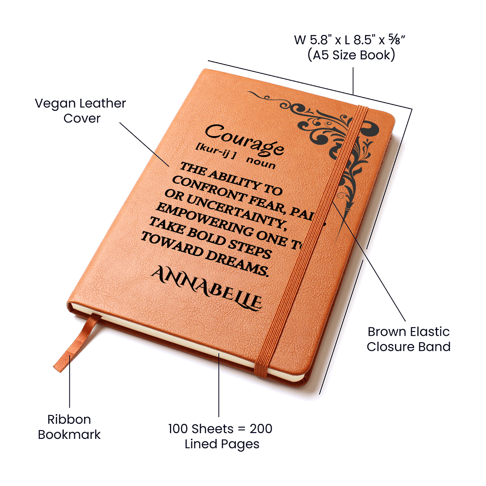 Courage Journal Personalized Vegan Leather, Motivational & Positive Gift For Mentor, Coworker, Thank You & Inspirational Present