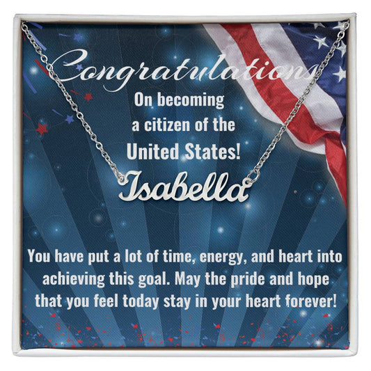 New US Citizen Gift, Name Necklace, American Naturalization Ceremony Gift, American Immigrant Citizenship Gift, Jewelry Gift For Her