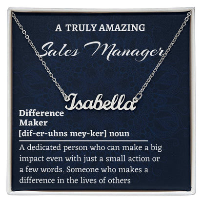 Custom Name Necklace, Sales Manager Gift, Difference Maker Personalized Name Necklace, Colleague Friend Mentor Appreciation Gift