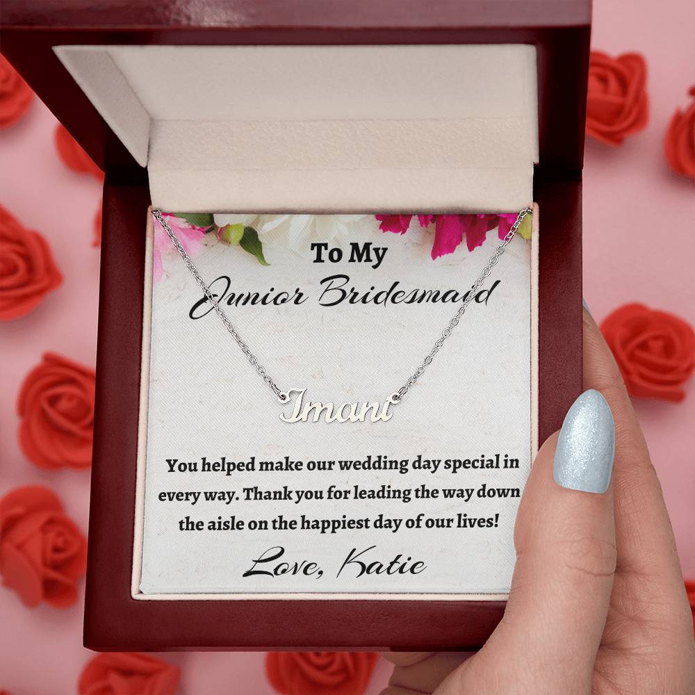 To My Junior Bridesmaid Custom Name Necklace, Personalized Bridesmaid Gift, Wedding Anniversary Gift, Custom Name Flower Girl Gift, Gift For Her, Appreciation Gift.