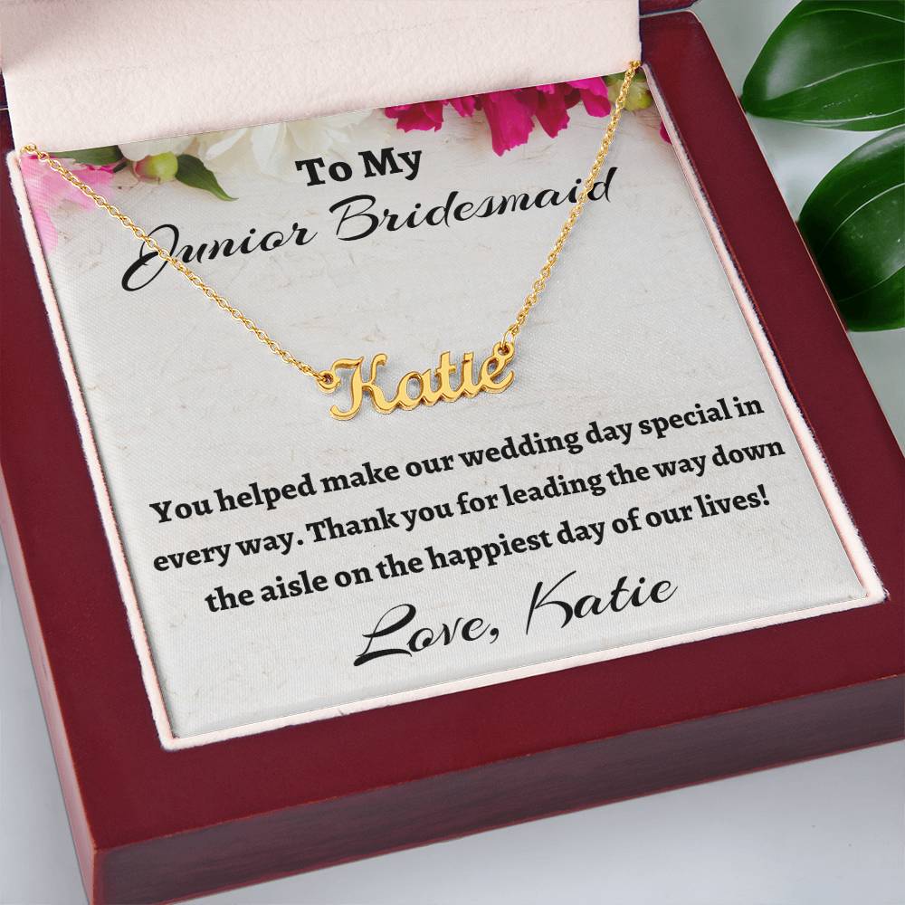 To My Junior Bridesmaid Custom Name Necklace, Personalized Bridesmaid Gift, Wedding Anniversary Gift, Custom Name Flower Girl Gift, Gift For Her, Appreciation Gift.