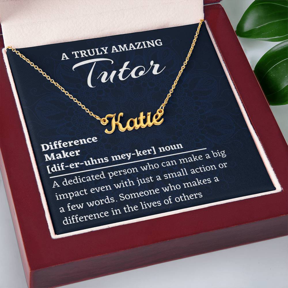 Difference Maker Name Heart Necklace, Tutor Gift, Personalized Colleague Friend Mentor Appreciation Gift, Custom Name Necklace.