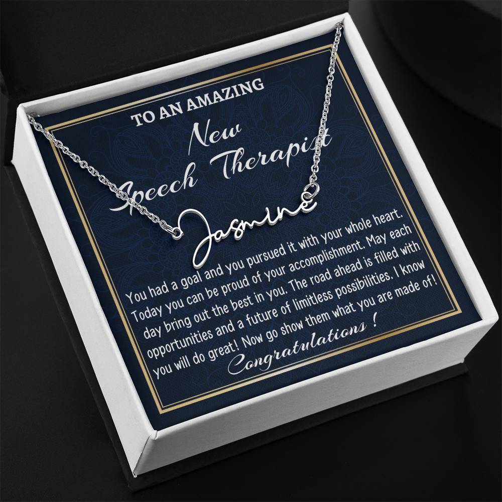 New Job Gift Signature Style Name Necklace Gift, To A New Speech Therapist  Name Necklace, Speech Therapist  Graduation Gift, New Speech Therapist  Appreciation Gift