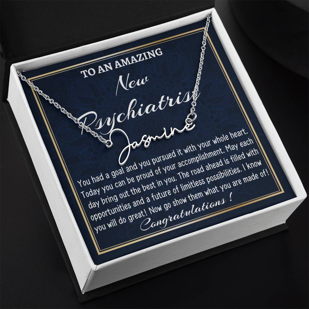 New Job Gift Signature Style Name Necklace Gift, To A New Psychiatrist Name Necklace, Psychiatrist Graduation Gift, Psychiatrist Appreciation Gift.