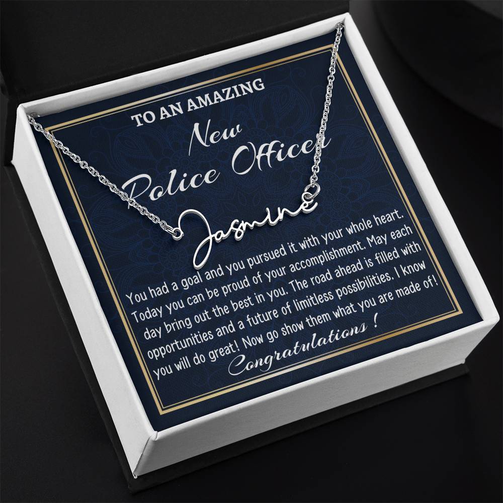 New Job Gift Signature Style Name Necklace Gift, To A New Police Officer Name Necklace,Police Academy Graduation Gift, New Officer Appreciation Gift