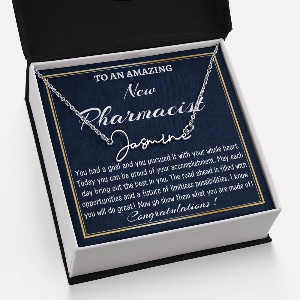 New Job Gift Signature Style Name Necklace Gift, To A New Pharmacist Name Necklace, Pharmacists Graduation Gift, New Pharmacist Appreciation Gift.