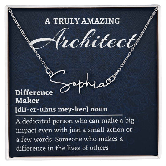 Signature Style Name Necklace, Difference Maker Name Necklace, Architect Gift, Personalized Colleague Friend Mentor Appreciation Gift.