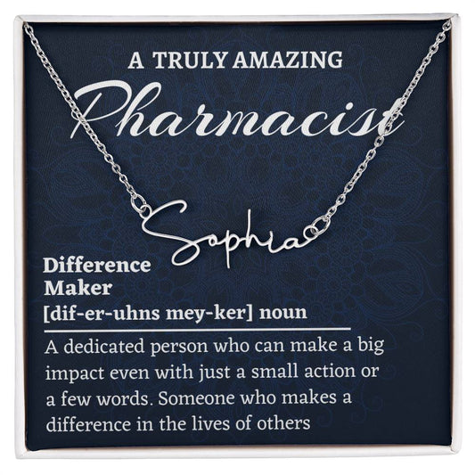 Signature Style Name Necklace, Difference Maker Name Necklace, Pharmacist Gift, Personalized Colleague Friend Mentor Appreciation Gift.