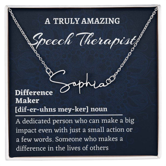 Signature Style Name Necklace, Difference Maker Name Necklace, Speech Therapist Gift, Personalized Colleague Friend Mentor Appreciation Gift