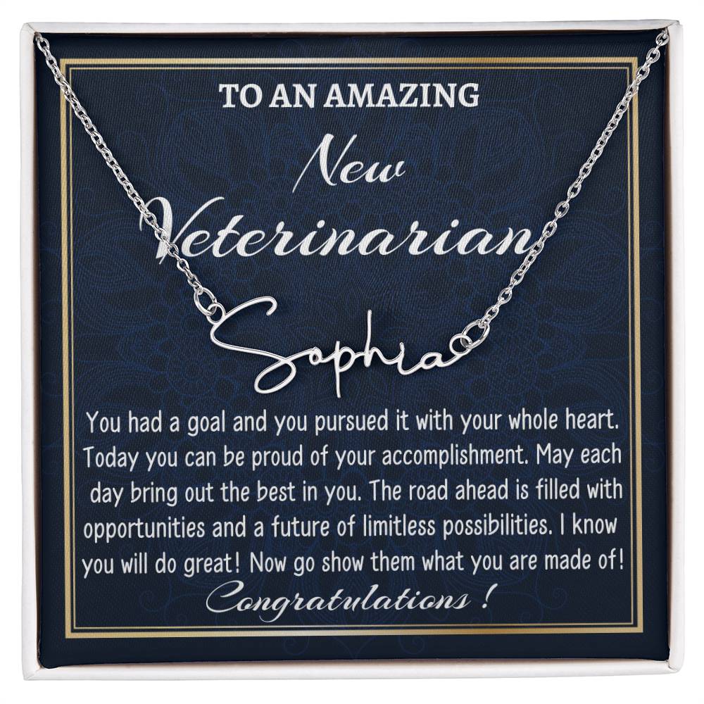 New Job Gift Signature Style Name Necklace Gift, To A New Veterinarian Name Necklace, Veterinarian Graduation Gift, New Veterinarian Appreciation Gift.