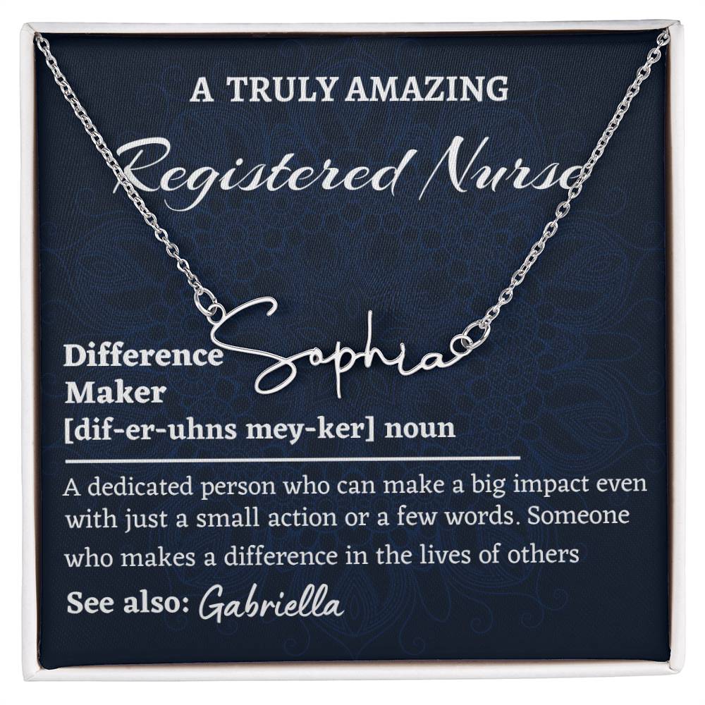 Script Necklace for a Registered Nurse