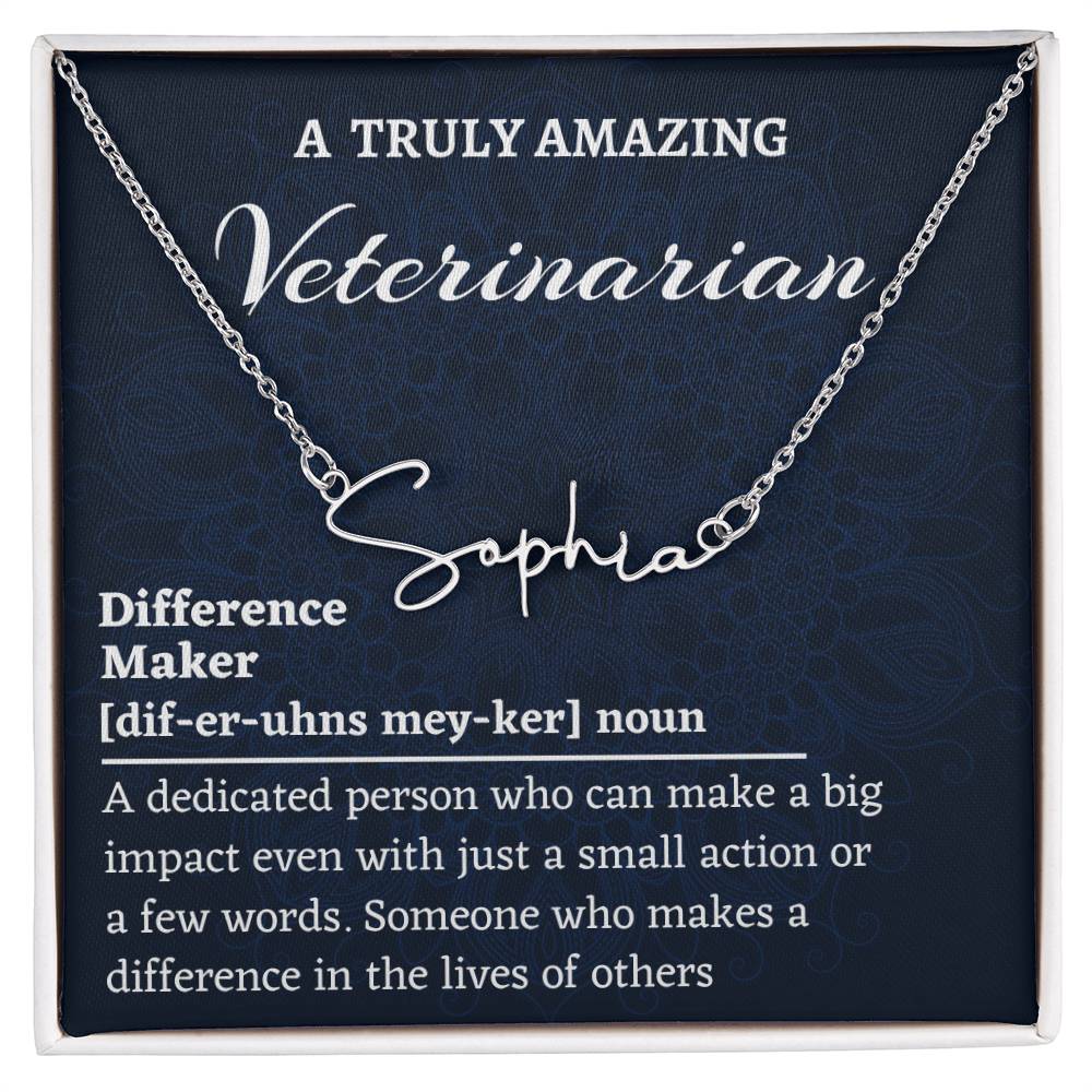 Signature Style Name Necklace, Difference Maker Name Necklace, Veterinarian Gift, Personalized Colleague Friend Mentor Appreciation Gift.