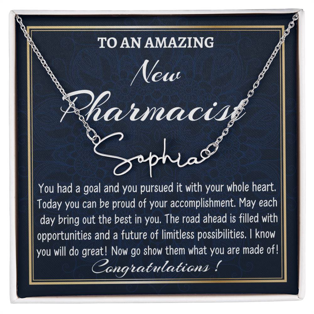 New Job Gift Signature Style Name Necklace Gift, To A New Pharmacist Name Necklace, Pharmacists Graduation Gift, New Pharmacist Appreciation Gift.