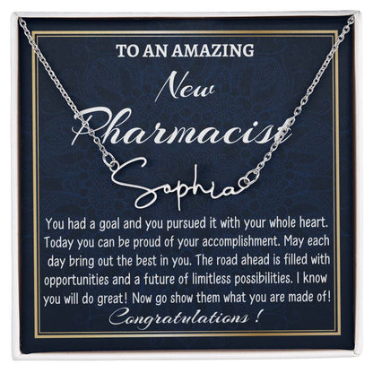 New Job Gift Signature Style Name Necklace Gift, To A New Pharmacist Name Necklace, Pharmacists Graduation Gift, New Pharmacist Appreciation Gift.