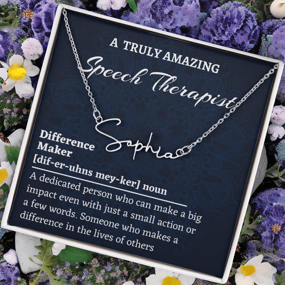 Signature Style Name Necklace, Difference Maker Name Necklace, Speech Therapist Gift, Personalized Colleague Friend Mentor Appreciation Gift