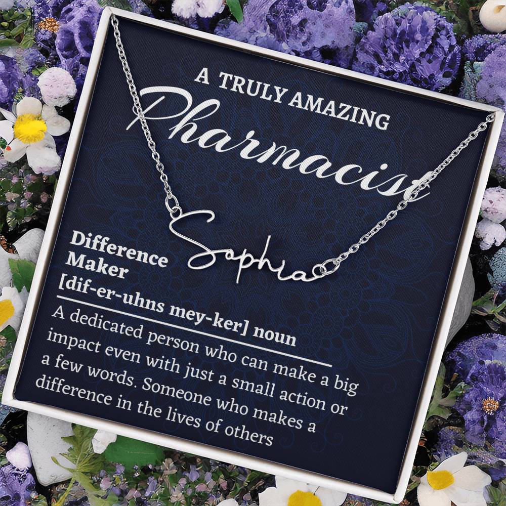 Signature Style Name Necklace, Difference Maker Name Necklace, Pharmacist Gift, Personalized Colleague Friend Mentor Appreciation Gift.