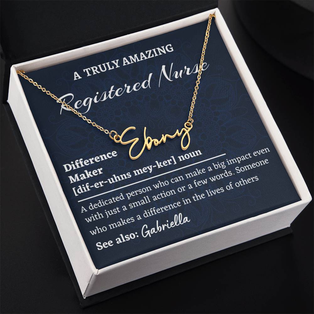 Script Necklace for a Registered Nurse