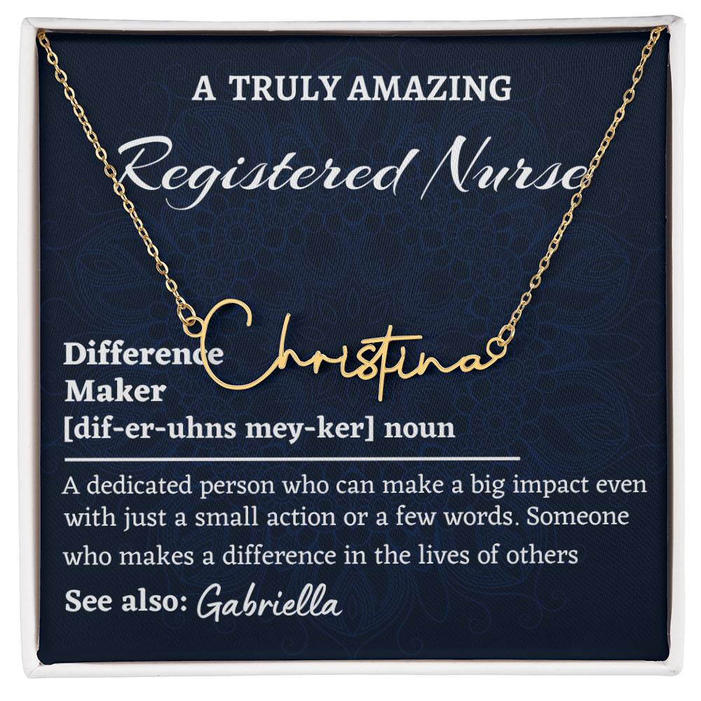 Script Necklace for a Registered Nurse