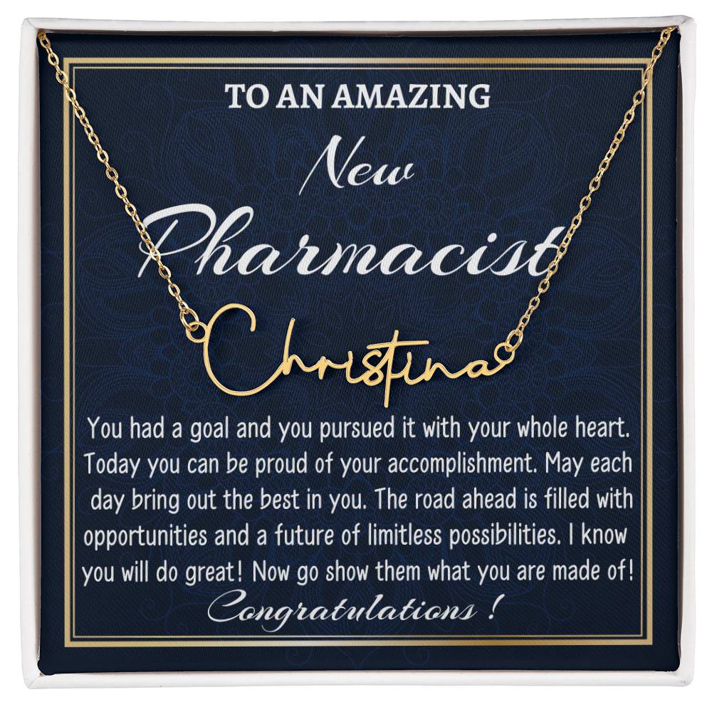 New Job Gift Signature Style Name Necklace Gift, To A New Pharmacist Name Necklace, Pharmacists Graduation Gift, New Pharmacist Appreciation Gift.