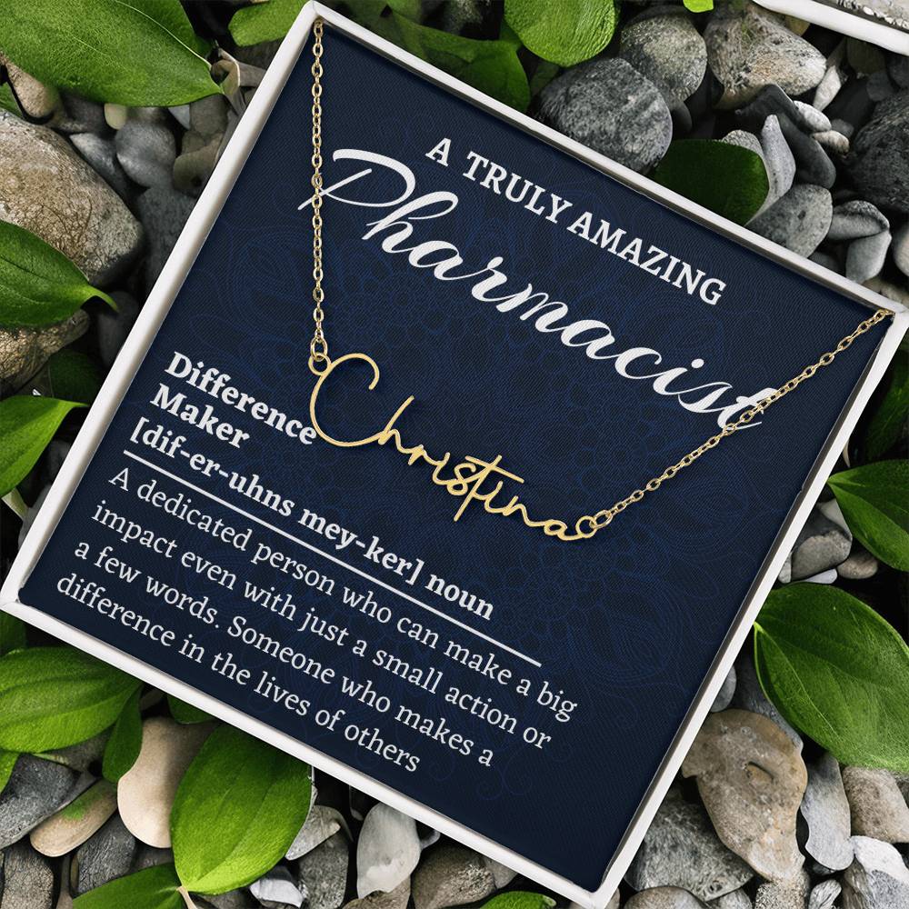 Signature Style Name Necklace, Difference Maker Name Necklace, Pharmacist Gift, Personalized Colleague Friend Mentor Appreciation Gift.