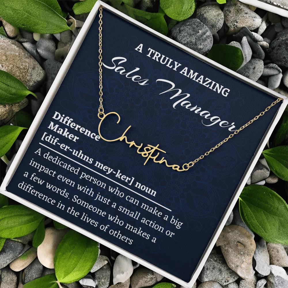 Signature Style Name Necklace, Difference Maker Name Necklace, Sales Manager Gift, Personalized Colleague Friend Mentor Appreciation Gift