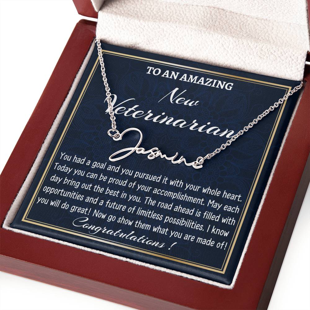 New Job Gift Signature Style Name Necklace Gift, To A New Veterinarian Name Necklace, Veterinarian Graduation Gift, New Veterinarian Appreciation Gift.