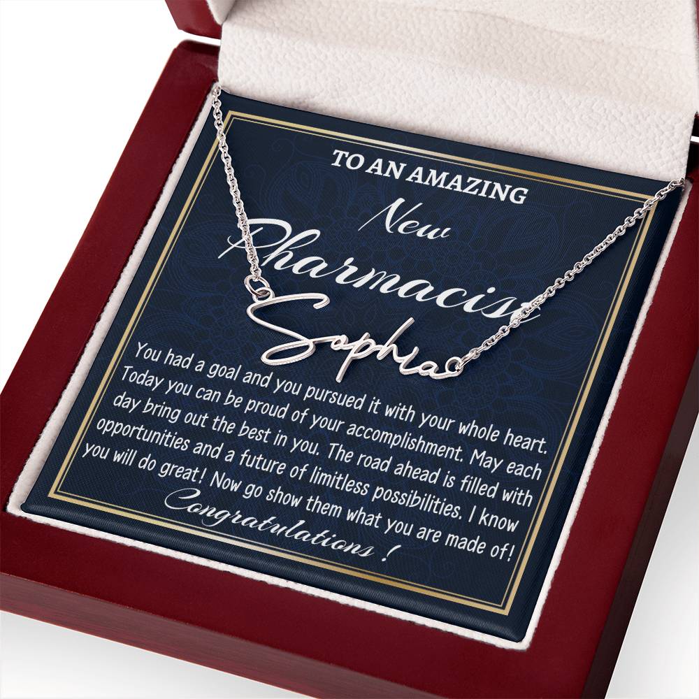 New Job Gift Signature Style Name Necklace Gift, To A New Pharmacist Name Necklace, Pharmacists Graduation Gift, New Pharmacist Appreciation Gift.