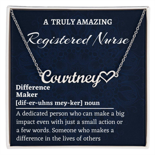 Difference Maker Name Heart Necklace, Registered Nurse Gift, Personalized Colleague Friend Mentor Appreciation Gift, Custom Name Necklace