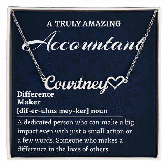 Difference Maker Name Heart Necklace, Accountant Gift, Personalized Colleague Friend Mentor Appreciation Gift, Custom Name Necklace