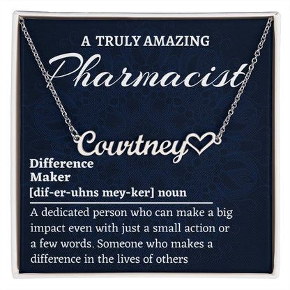 Difference Maker Name Heart Necklace, Pharmacist Gift, Personalized Colleague Friend Mentor Appreciation Gift, Custom Name Necklace.