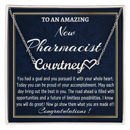 To A New Pharmacists Necklace, Heart Name Necklace, Pharmacists Graduation Gift, Personalized Name Necklace, New Pharmacists Appreciation Gift.