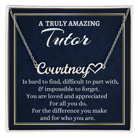 Personalized Tutor Necklace, Difference Maker Heart Necklace Gift, Custom Name Necklace, Gift for a Tutor, Appreciation Gift.