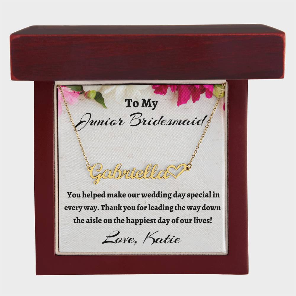 To My Junior Bridesmaid Heart Signature Name Necklace, Personalized Bridesmaid Gift, Wedding Anniversary Gift, Custom Name Flower Girl Gift, Gift For Her, Appreciation Gift.