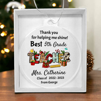 Teacher Appreciation Christmas Ornament, Christmas Gift from Student, Acrylic Ornament