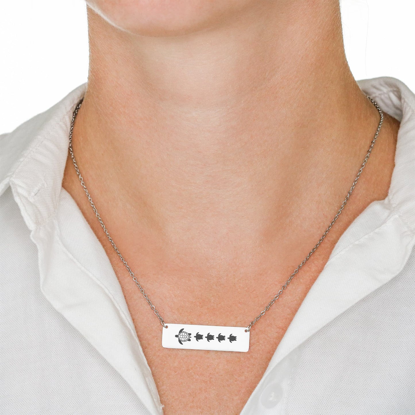 Engraved Turtle Mom Bar Necklace, Turtle Mama Necklace, Sea Turtle With Babies Bar Necklace.
