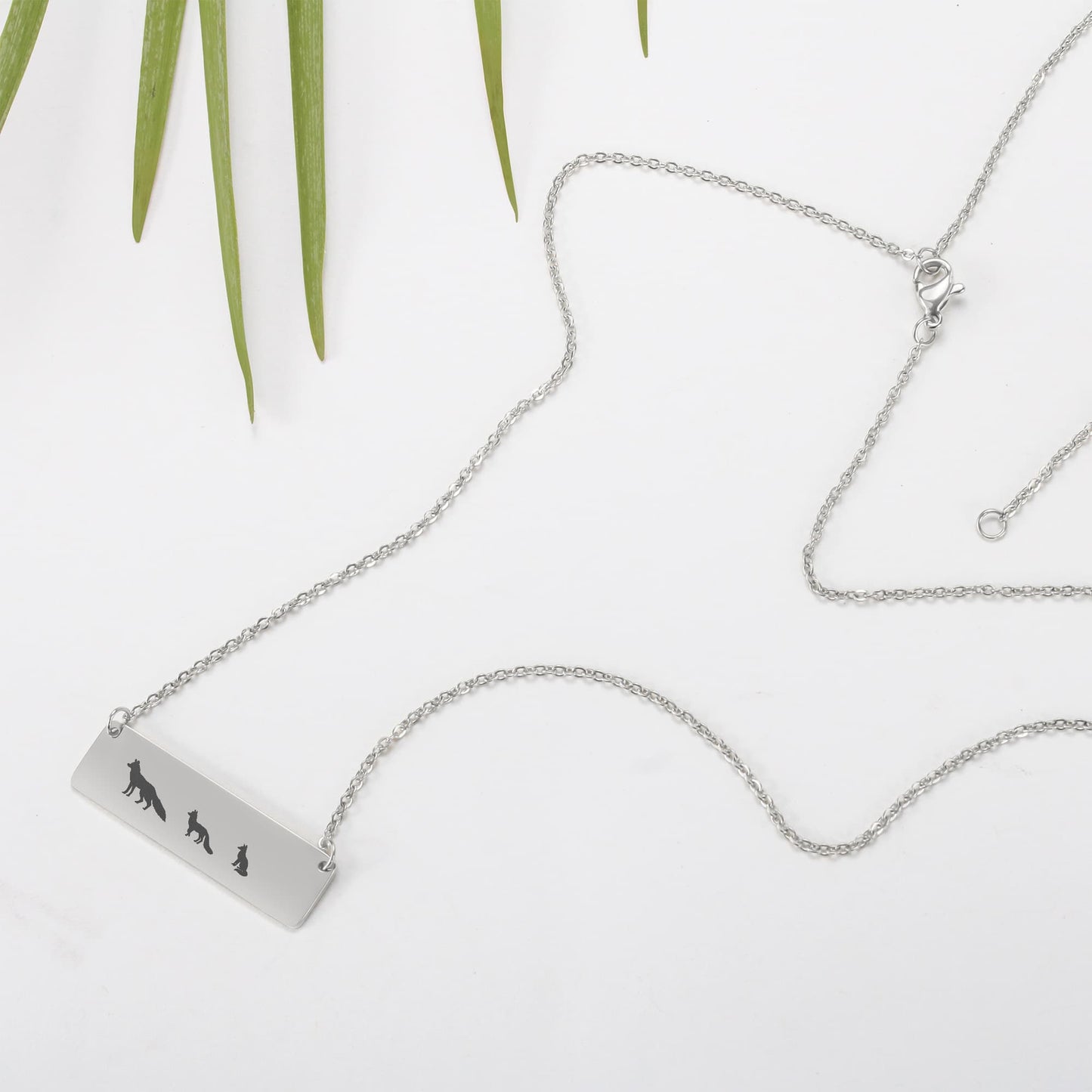 Mom  Fox With Babies Necklace, Fox  Mom Jewelry Engraved on a Horizontal Bar Necklace, Birthday Gift  Mom.