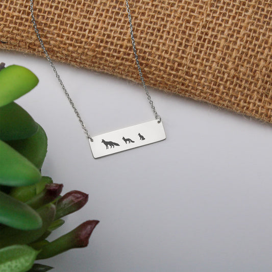 Mom  Fox With Babies Necklace, Fox  Mom Jewelry Engraved on a Horizontal Bar Necklace, Birthday Gift  Mom.