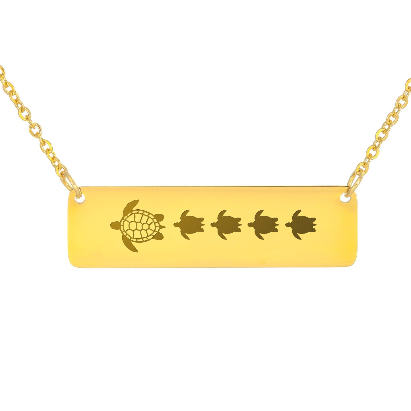 Engraved Turtle Bar Necklace, New Mama Turtle Necklace, Mom Turtle With Babies Bar Necklace.