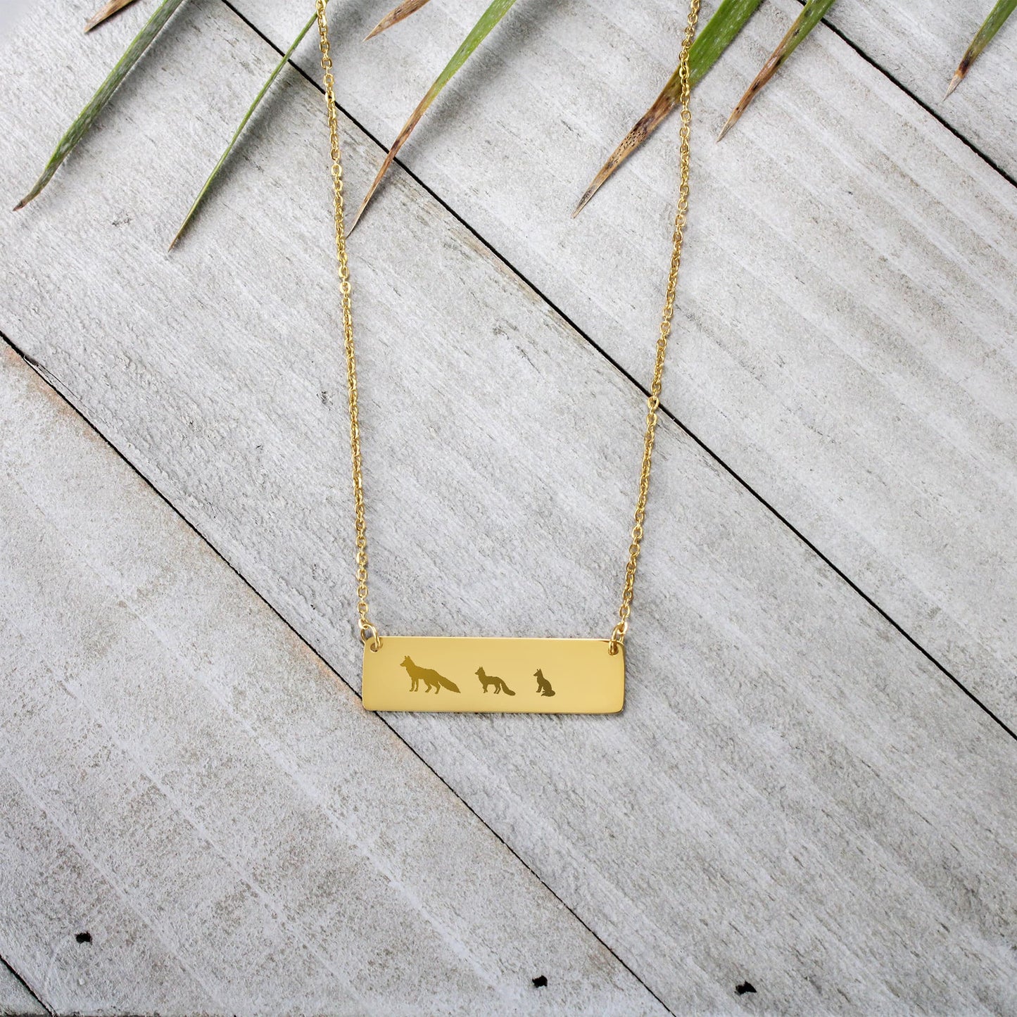 Mom  Fox With Babies Necklace, Fox  Mom Jewelry Engraved on a Horizontal Bar Necklace, Birthday Gift  Mom.
