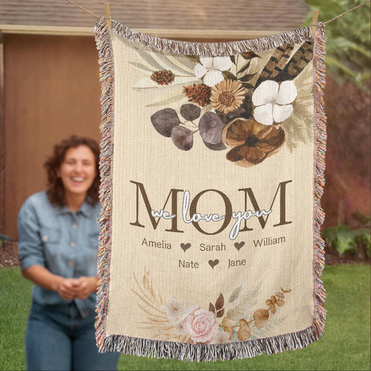 Christmas Blanket, Christmas Gift, Floral Style Blanket, Personalized Mom Gift, Gift For Grandparent, Birthday Gift For Mom
