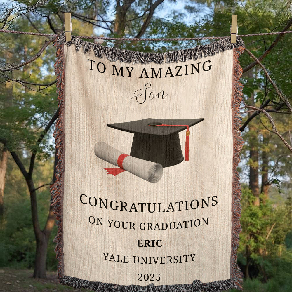 To my son, Custom Graduation Blanket, University Name, Cap and Scroll Design, Personalized Gift, Graduation Keepsake