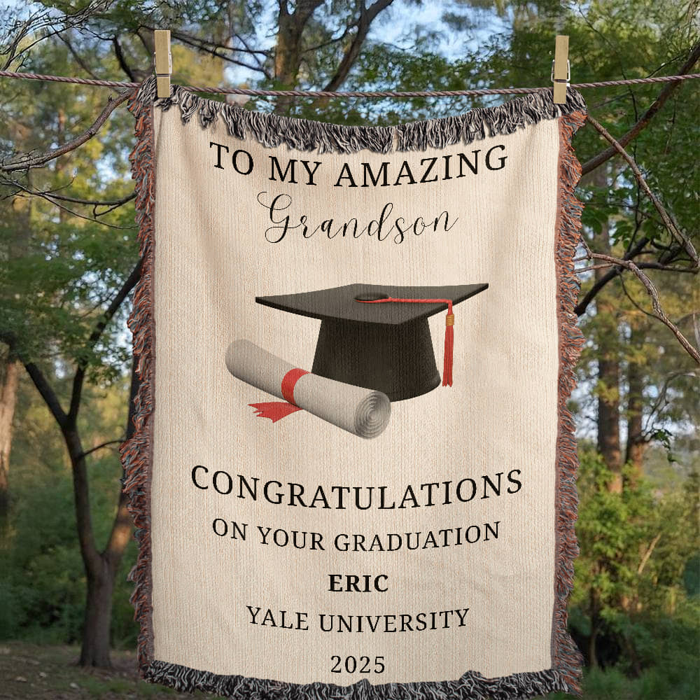 Personalized Graduation Blanket, Custom Name Blanket, University Graduate Gift, Graduation Cap & Scroll Design, College Keepsake