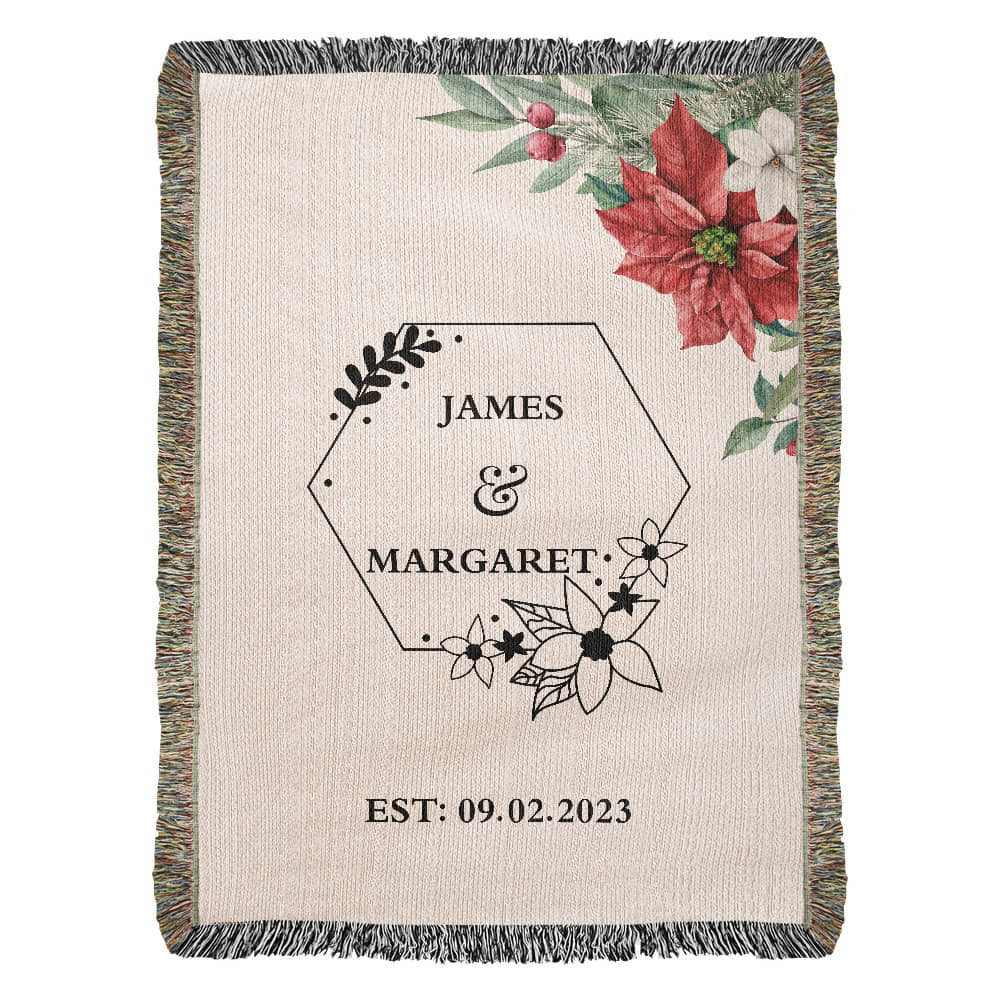 Personalized  Floral Wedding Blanket, Couples Custom Blanket, Wedding Throw Tapestry, His and Hers Gift, Mr and Mrs Blanket, Anniversary Present