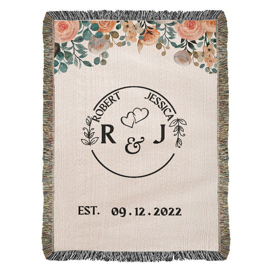Personalized  Woven Blanket, Initial & Date Tapestry Blanket, Cotton Throw Gift For Couple, Wedding Anniversary Gift Housewarming Gift